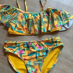 Cat & Jack Yellow Tropical Floral Ruffle Bikini